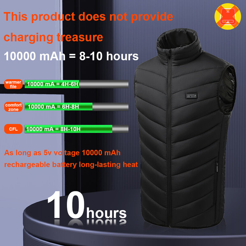 Gilet chauffant électrique pour hommes et femmes, veste rembourrée, interrupteur intelligent USB, chauffage de chasse, zone 9-11
