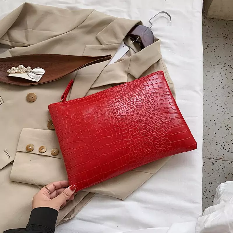 Women Handbag Crocodile Pattern Clutch Bag Pochette Female Casual Solid Color Zipper Envelope Square Bags Сумка Женская Сумки