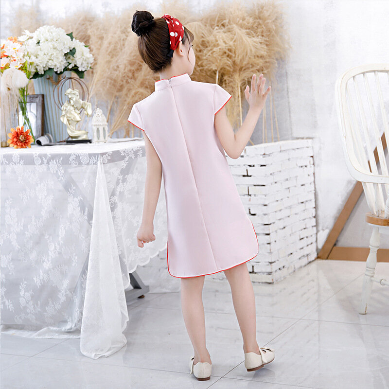 Girls Lovely Lace Qipao Short Sleeve Summer Kids Party Dress Chinese Perform Costumes Children Traditional Cheongsam