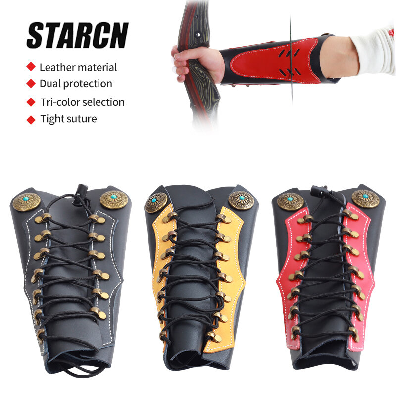 Archery Arm Guard Forearm Protector Leather Shooting Hunting Compound Recurve Traditional Bow and Arrow Training Equipment