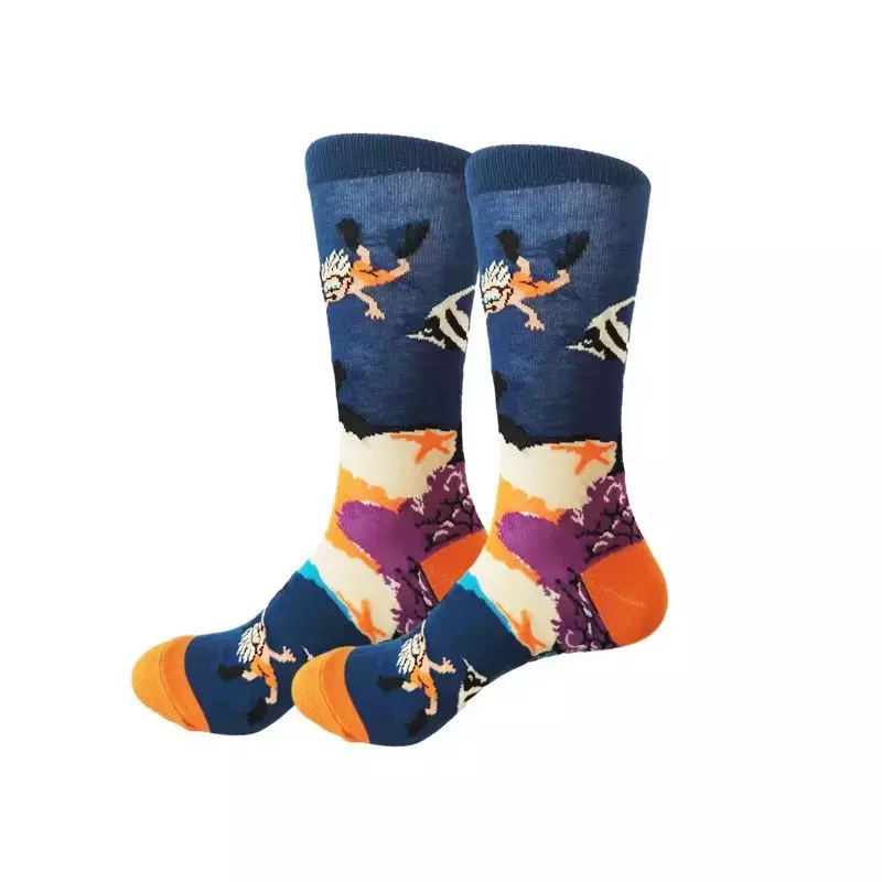 2024 New Winter Combed Cotton Mens Socks Harajuku Happy Funny Retro Personality Art Van Socks for Wedding Christmas Gift