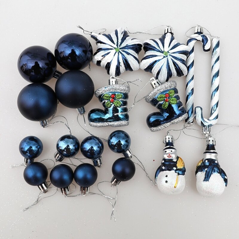 Festive Christmas Tree Ornaments Set Blue Balls Star Pendants Festive Decor