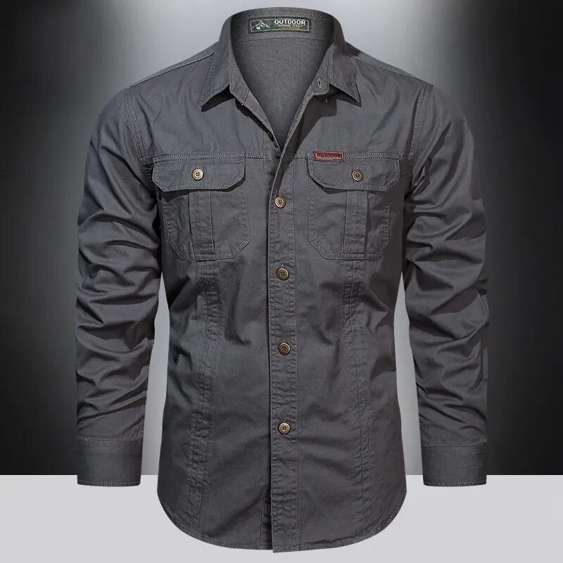 Chemise de poche en coton de style militaire pour hommes, chemises à manches longues, vêtements de marque décontractés, mince, document solide, automne, nouveau, 5XL