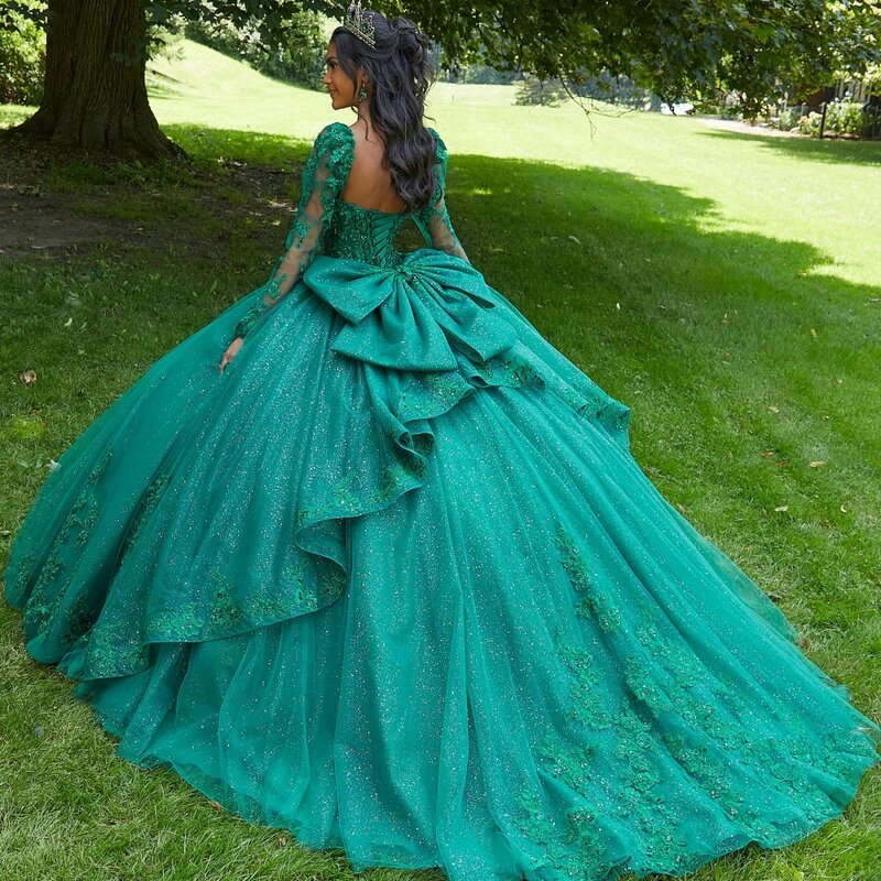 Detachable Puff Sleeve Quinceanrra Prom Dresses Exquisite Appliques Princess Long Sparkly Sequins Beads Sweet 16 Dress Vestidos