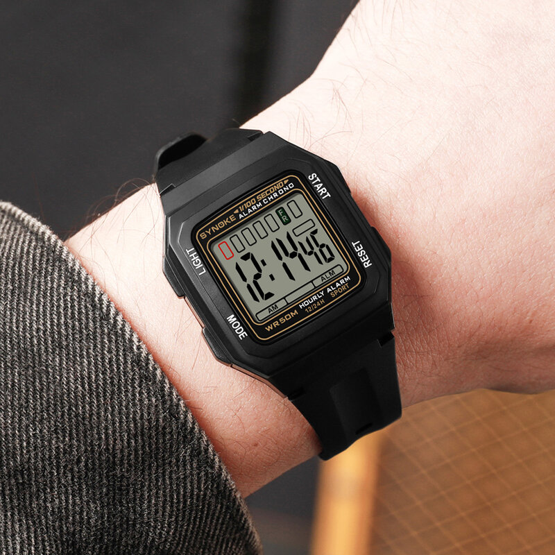 Cyfrowy zegarek sportowy dla mężczyzn: wodoodporna, stylowa wzór kwadrat stopera zapewniająca precyzyjne wyczucie czasu i trwałość