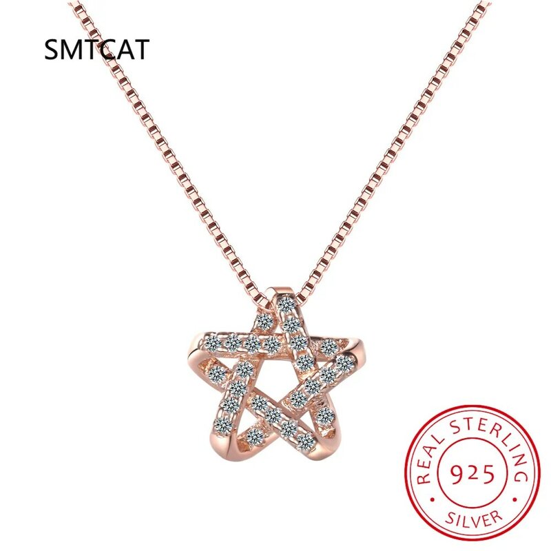 925 Sterling Silver Star of David Pendant Necklace Pave Setting CZ for Women Birthday Gift Fashion Fine Jewelry BSN290