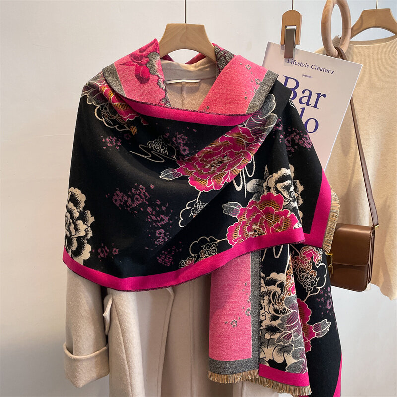 Design Warm Cashmere Scarf for Women Luxury Stoles Winter Pashmina Shawl Wrap Bufanda Female Thick Blanket Neck Scarves Poncho