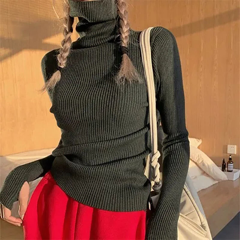 Suéter grueso de cuello alto para mujer, ropa interior de punto, Top de manga larga versátil occidental, otoño e invierno, 2022