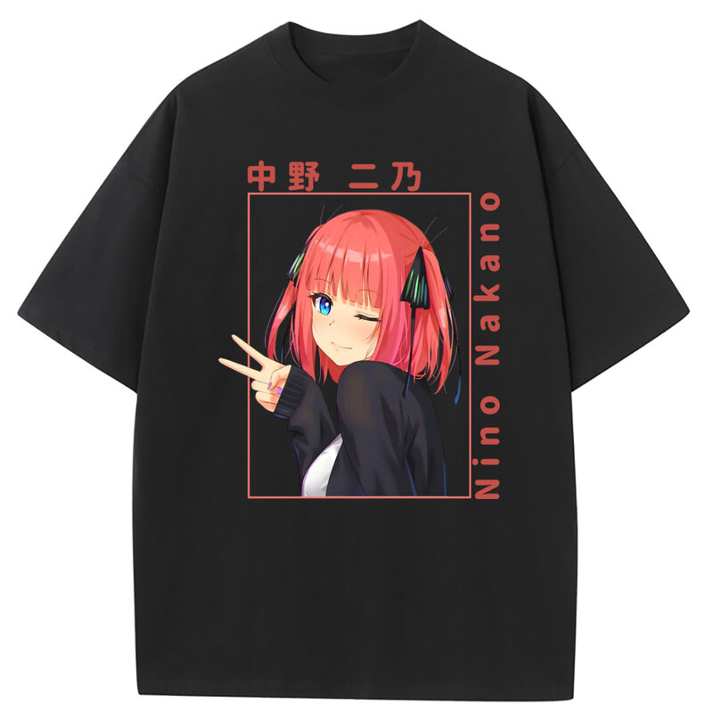 Camisetas de anime unisex Nino Nakano, Camiseta de manga longa vintage Kawaii, Moletons de algodão impresso masculino, Roupa lavada