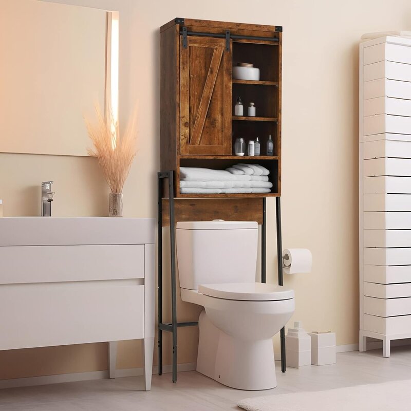 Met Verstelbare Plank Badkamermeubilair Boven Toilet Badkamer Organisator De Toiletopbergkast Schuifdeur (Bruin) Huis