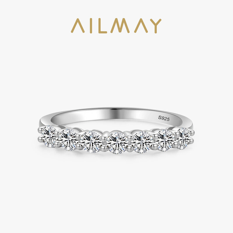 Ailmay-100% 925 스털링 실버 스택 형 라운드 눈부신 큐빅 지르코니아 반지, 여성을 위한 웨딩 약혼 주얼리 선물