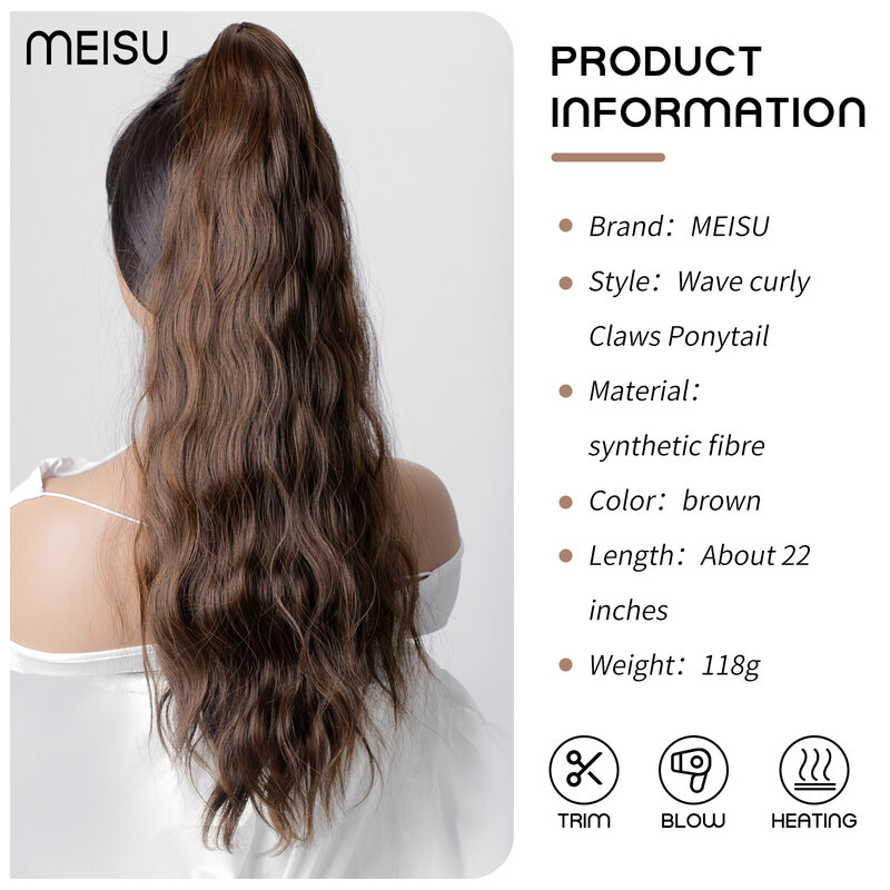 1pc 22inch Wave curly Claws Ponytail Extension Hair  long synthetic deep wave Ponytail  women's hair For Women Party or brown