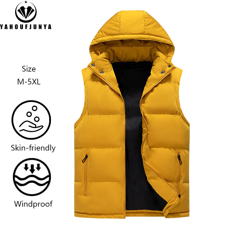 New Men Spring Sleeveless Outdoors Casual Detachable Hooded Vest Men Solid Color Windproof High-Quality Design Fashion Vest Male