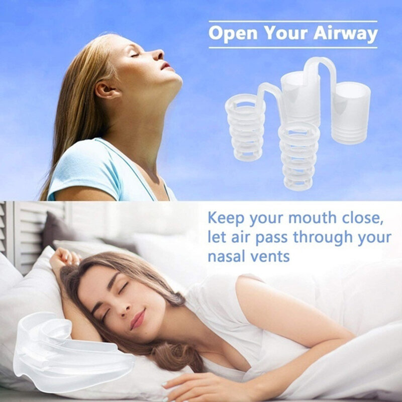 8 Pcs/Set Anti Snore Stop Snoring Nose Clip Sleep Tray Sleeping Aid Apnea Guard Night Device with Case Anti Snoring  Men Women