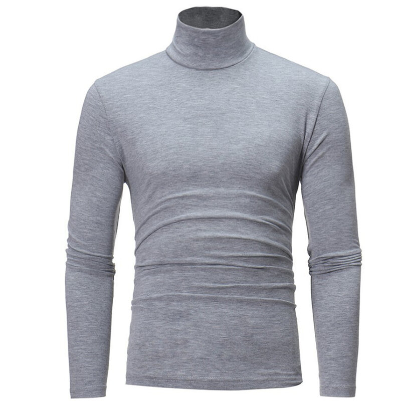Zimowy ciepły męska bielizna termoaktywna sweter z długim rękawem na szyję golf rozciągliwe dopasowanie Basic T Shirt sweter z dzianiny