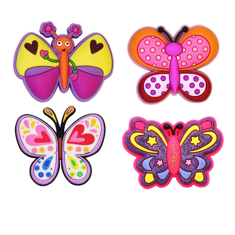 1pcs Novelty Flowers Butterfly PVC Shoe Charms Colorful Shoe Decoration Accessories for Cute Anime Croc Charms for Kids Gifts
