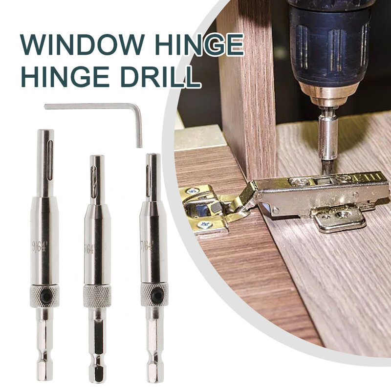 3pcs Self Centering Hinge Drill Set Door Cabinet Hinge Locating Hole Cutter HSS Hex Groove Woodworking Tool HSS Center Drill Bit