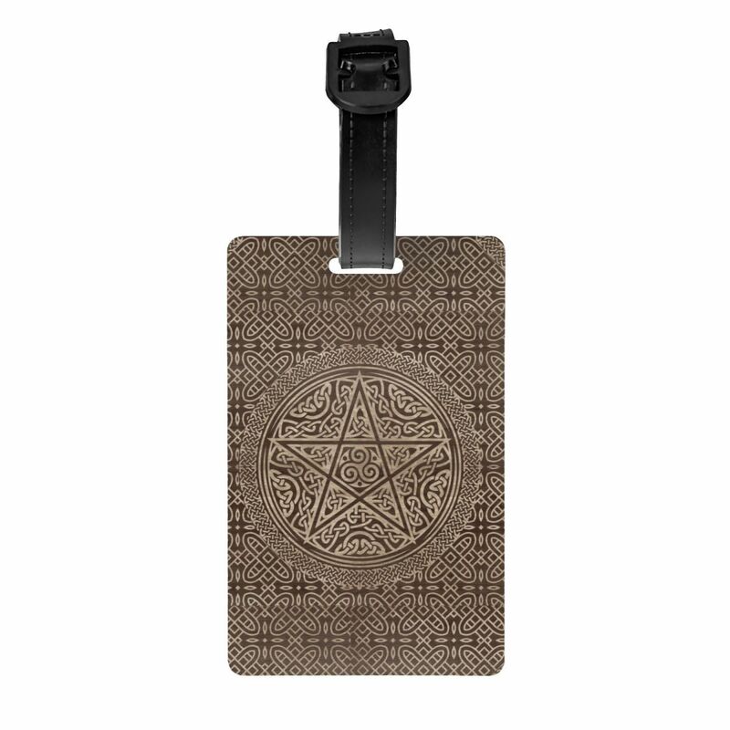 Pentagram Wooden Texture Luggage Tag for Travel Suitcase Pagan Wiccan Privacy Cover Name ID Card