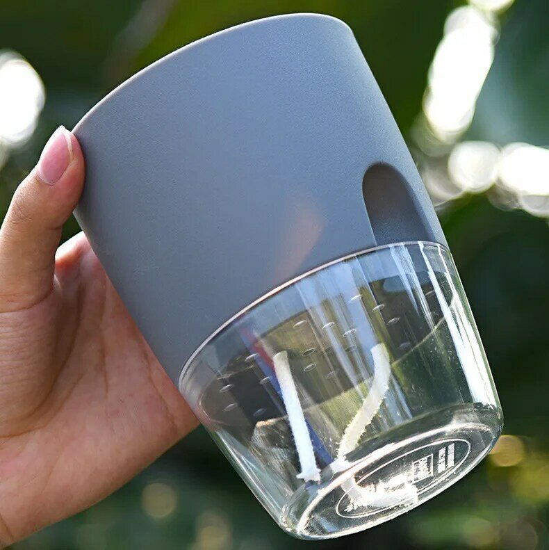 투명 2 단 플라스틱 화분 자가 급수 화분, 면 로프 물주기, 주입 포트 포함