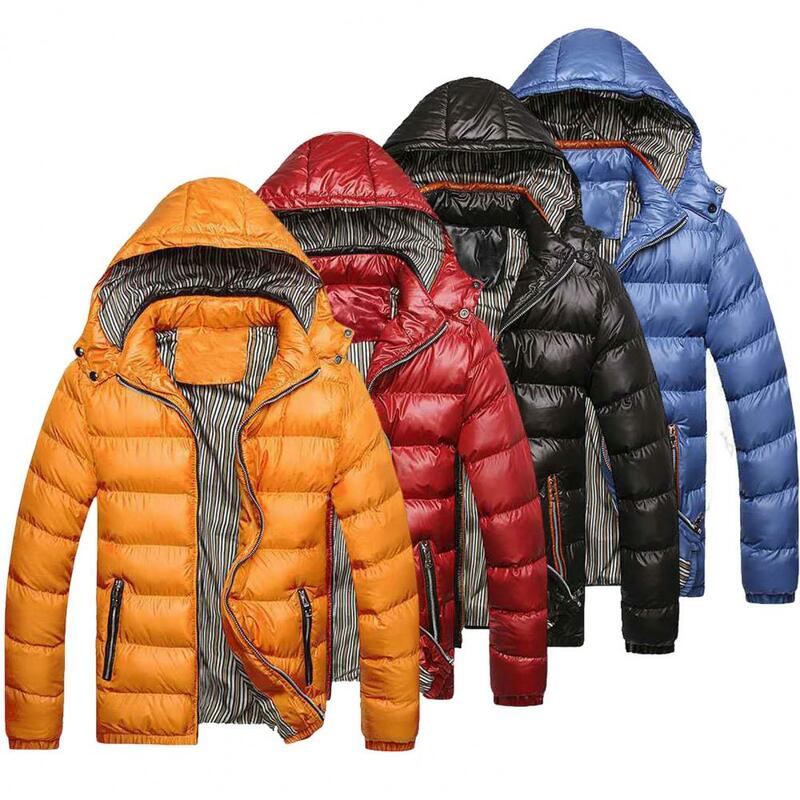 Coldproof  Stylish Warm Pockets Overcoat Hoodie Autumn Winter Men Overcoat Cotton Padded   Streetwear