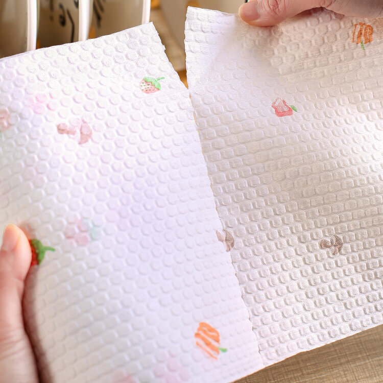 กระดาษเช็ดแบบนอนวูฟเวน100ชิ้น/ม้วนกระดาษเช็ดปากแบบใช้แล้วทิ้งผ้าเช็ดจานหนาอเนกประสงค์ผ้าขนหนูสำหรับเด็กดูดซับได้ดี