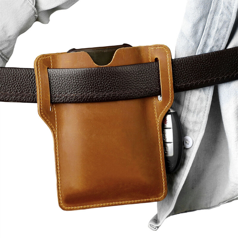 RETROGOO Men Vintage Genuine Leather Small Waist Packs Phone Pocket Fanny Bag Belt Pouch Pack Cigarette Case Outdoor Waist Bag