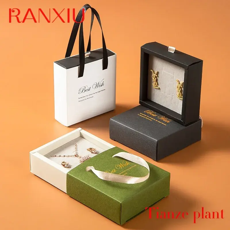 Custom FORTE 2023 Custom Luxury Hot Stamping white printed Drawer Sliding satin Jewelry packaging gift Box with handle