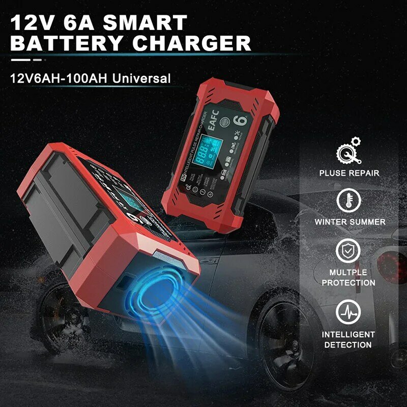 Chargeur de batterie de voiture Snap12 V, dispositif de charge de batterie de voiture et de moto, batterie au plomb, réparation intelligente, écran LCD