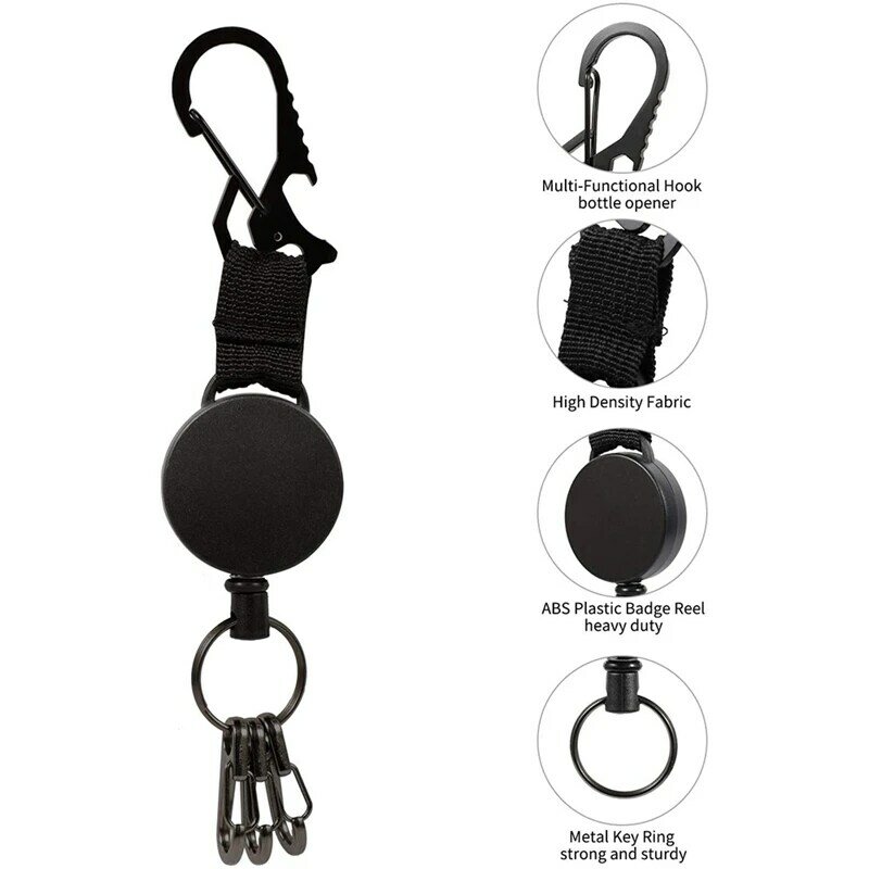 3 Pack Retractable Key Chain, Badge Holder With Carabiner, Retractable Badge Reel With Steel Wire