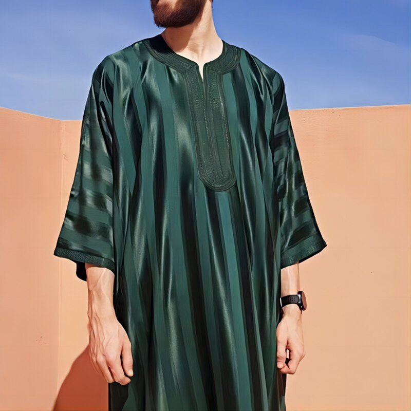 Bata musulmana de lujo para hombre, camisa informal suelta de manga larga, ropa tradicional musulmana Eid, Oriente Medio de Arabia Saudita, Jubba Thobe