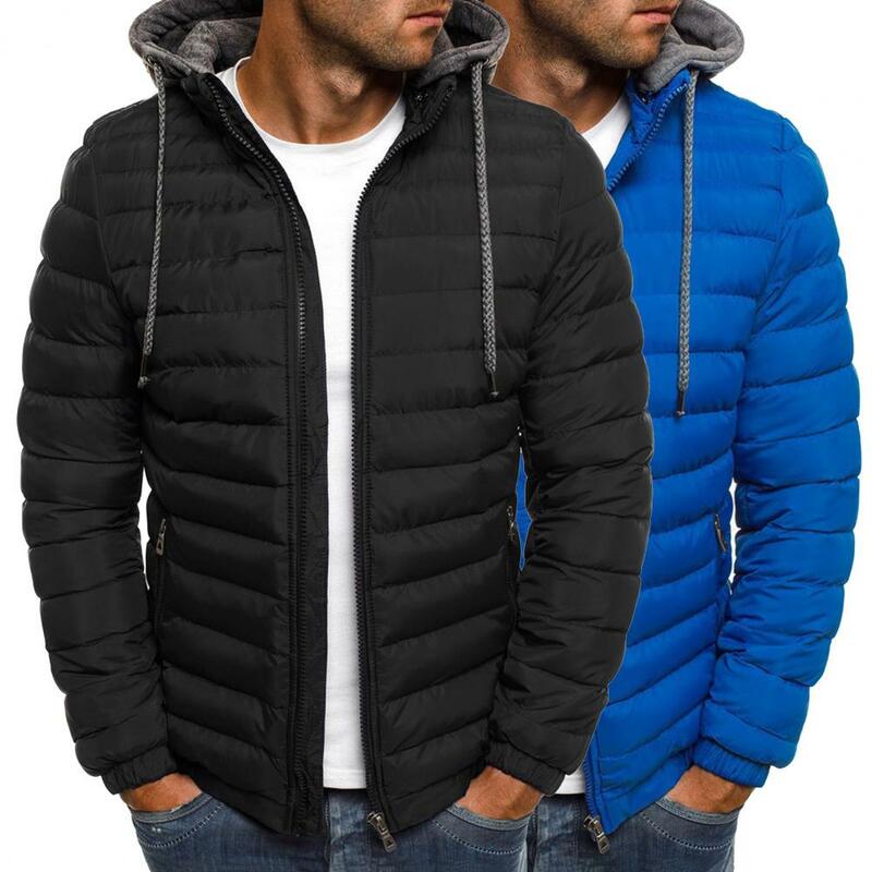 Outdoor Men's Cotton Clothes Fashion Trend Solid Color Long-sleeved Overcoat Winter Warm Hooded Jacket Oversized Zipper Tops