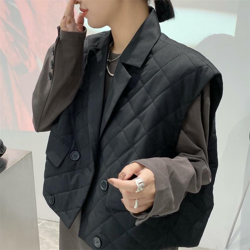 Rompi bawah katun untuk wanita kardigan Y2K Retro gaya Korea pakaian pakaian luar wanita jaket Blazer hangat musim dingin mantel rompi