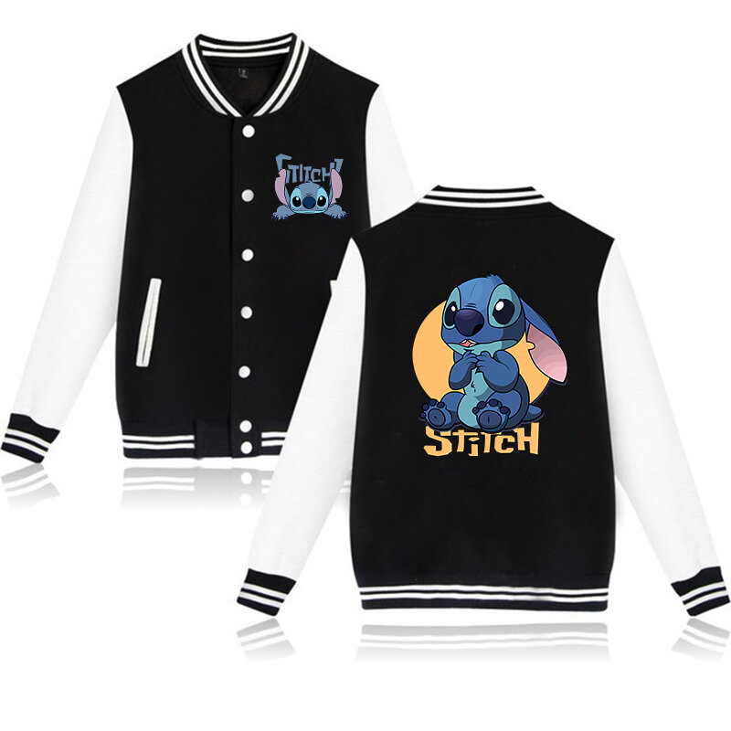 Jaqueta de beisebol Disney Lilo Stitch masculina e feminina, moletom infantil, jaqueta Harajuku para meninos e meninas, streetwear, casacos universitários, Y2k, anos 90
