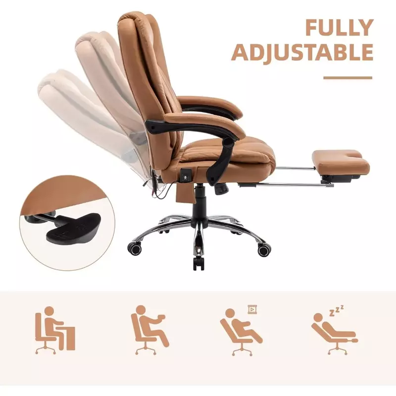 Kursi pijat, kursi kantor untuk belajar, kursi komputer ergonomis dengan fungsi memijat dan getaran, oranye