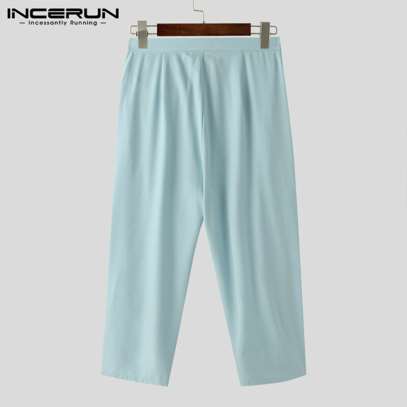 Męskie spodnie w jednolitym kolorze spodnie z guzikami luźna plisowana Streetwear proste spodnie na co dzień mężczyzn 2024 modne długie spodnie S-5XL INCERUN