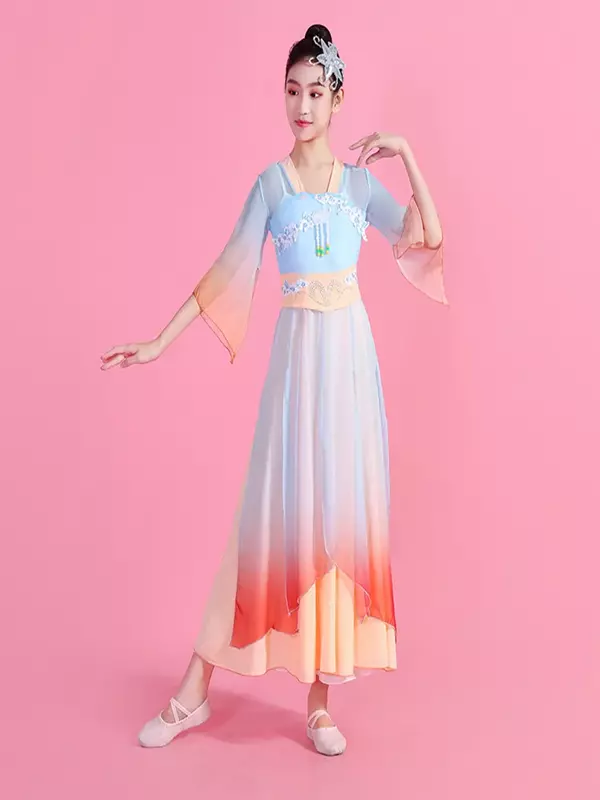Klasyczna kostiumy do tańca dziecięca elegancka sukienka koronkowa sukienka treningowa dziewczyny chiński taniec