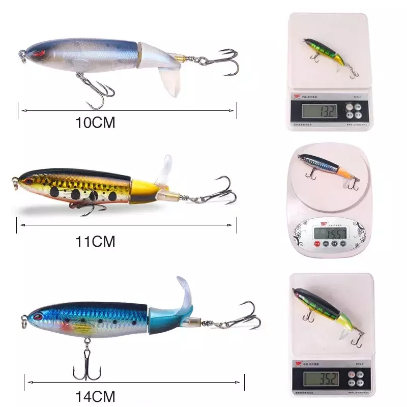 Topwater Fishing Lure, Whopper Popper Lure, Isca Artificial, Hard Plopper, cauda giratória macia, enfrentar, 10cm, 14cm, 1 pc