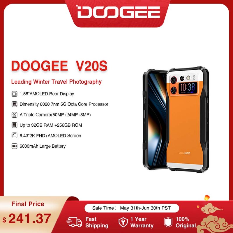 Смартфон DOOGEE V20S прочный, 6020 дюйма, 1,58 дюйма, AMOLED, 12 + 256 ГБ