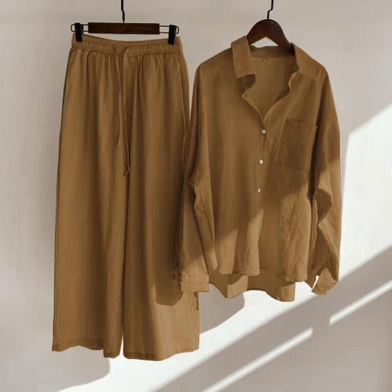 Conjunto de Blusa con cuello vuelto para mujer, pantalones holgados de cintura alta con bolsillos, traje con cordón, 2 unidades