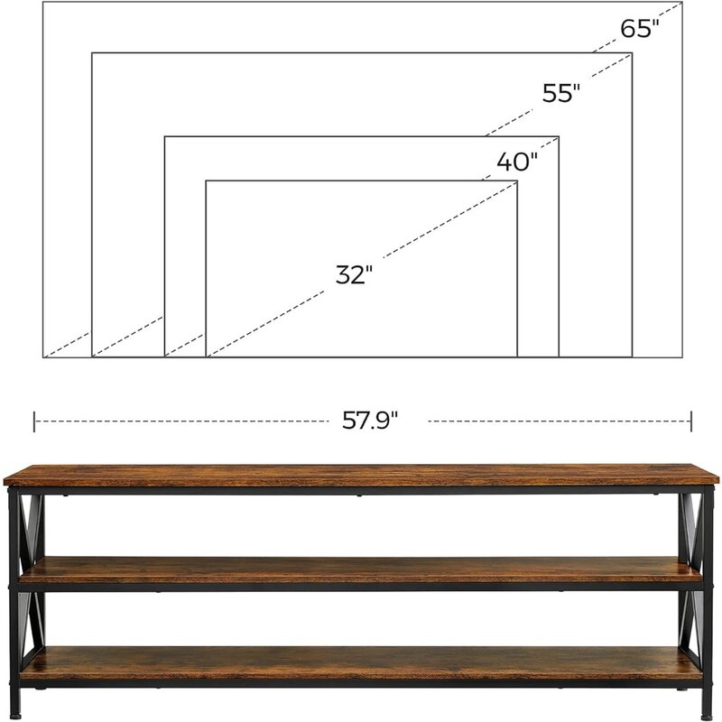 TV Stand for up to 65 Televisions, Media Console with Shelves, 3-Tier Storage, and X-Shape Steel Frame