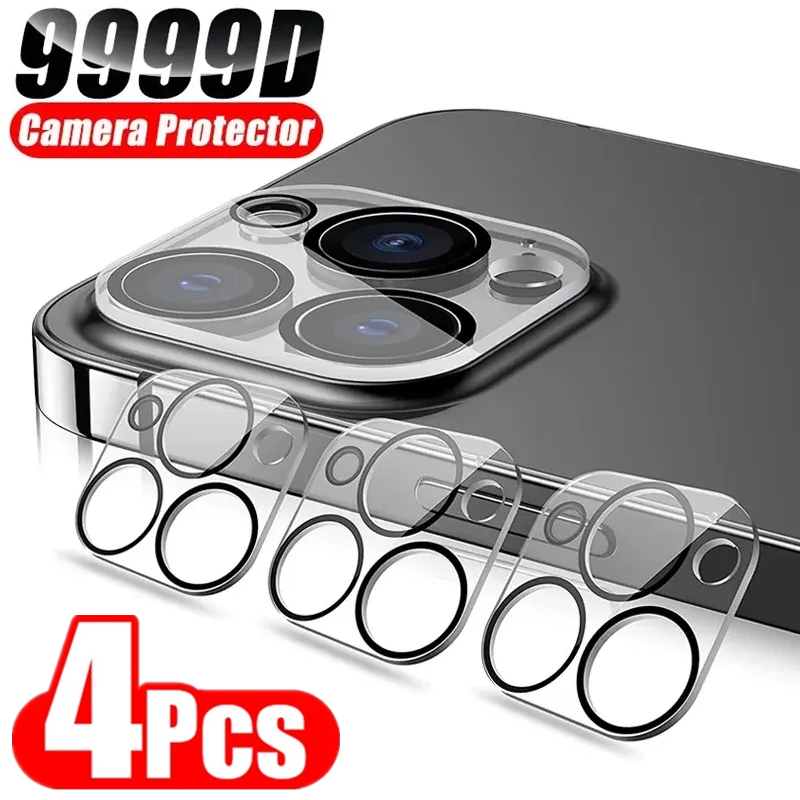 Filme de vidro temperado protetor da lente da câmera, iPhone 13, 11, 12, 14 Pro Max, Mini, 15 Pro Max, 4 PCes