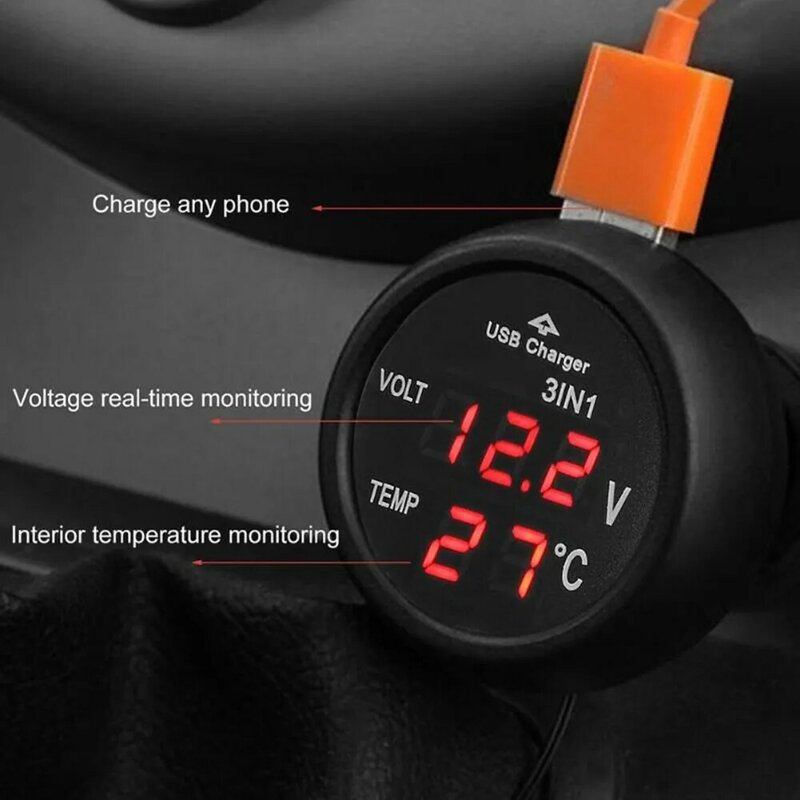 Voltmètre numérique LED pour voiture, allume-cigare Laguna, Therye.com, chargeur USB pour camion, compteur de température, voltmètre, 3 en 1, 2 en 1, 12V, 24V