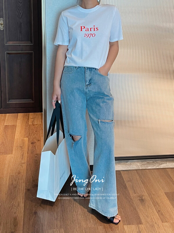 T-shirt Y2k Woman Clothing 2024 Summer Korean Fashion Style New Elegant Crop Top Short Sleeve Tees Youthful Luxury Kpop Casual