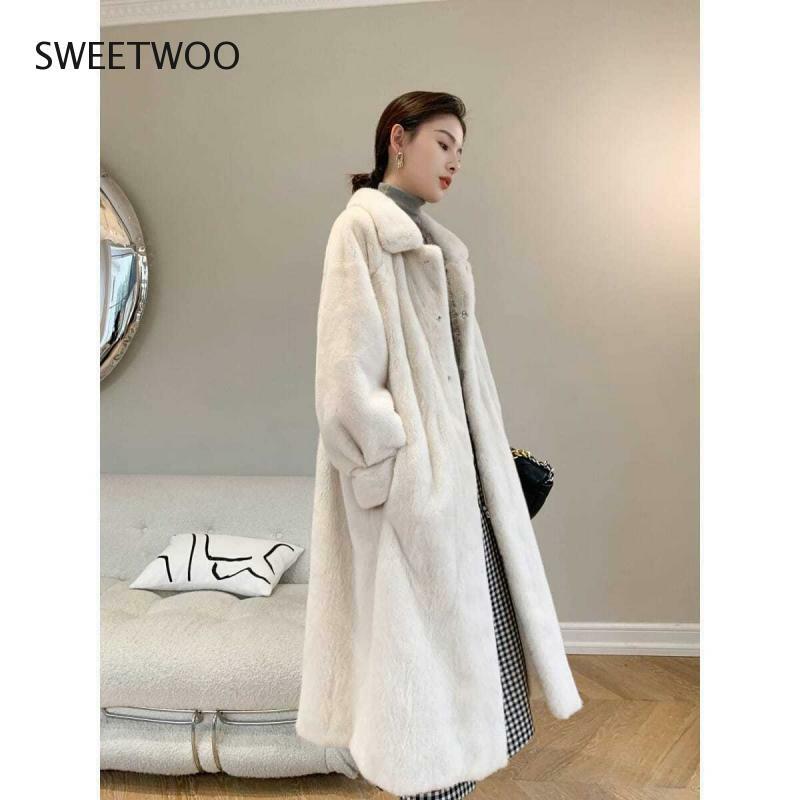 Faux Mink Fur Coat Women's 2021 New Winter Long Overcoat Turn-Down Collar Velvet Mink Fur Jacket Female Parka Thick Warm Outwear