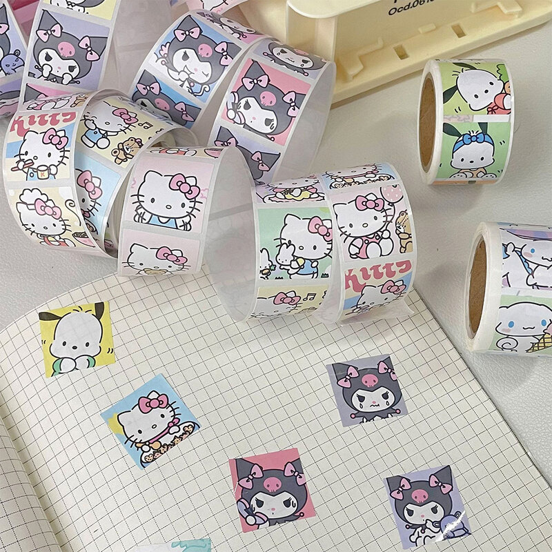 200/500pcs Cute Funny Cartoon Aesthetic Stickers Roll Kuromi Melody Kawaii Phone Decoration DIY Thank You Roll Sticker Kids Toys