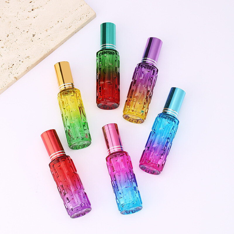 Botella de Perfume de vidrio cuadrada colorida de 10ml, Mini botella de Spray de embalaje cosmético de fragancia gruesa, viales de vidrio rellenables, venta al por mayor