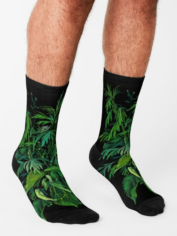 Verde e preto, verdura do verão, FloralSocks coloridos meias engraçadas para homens