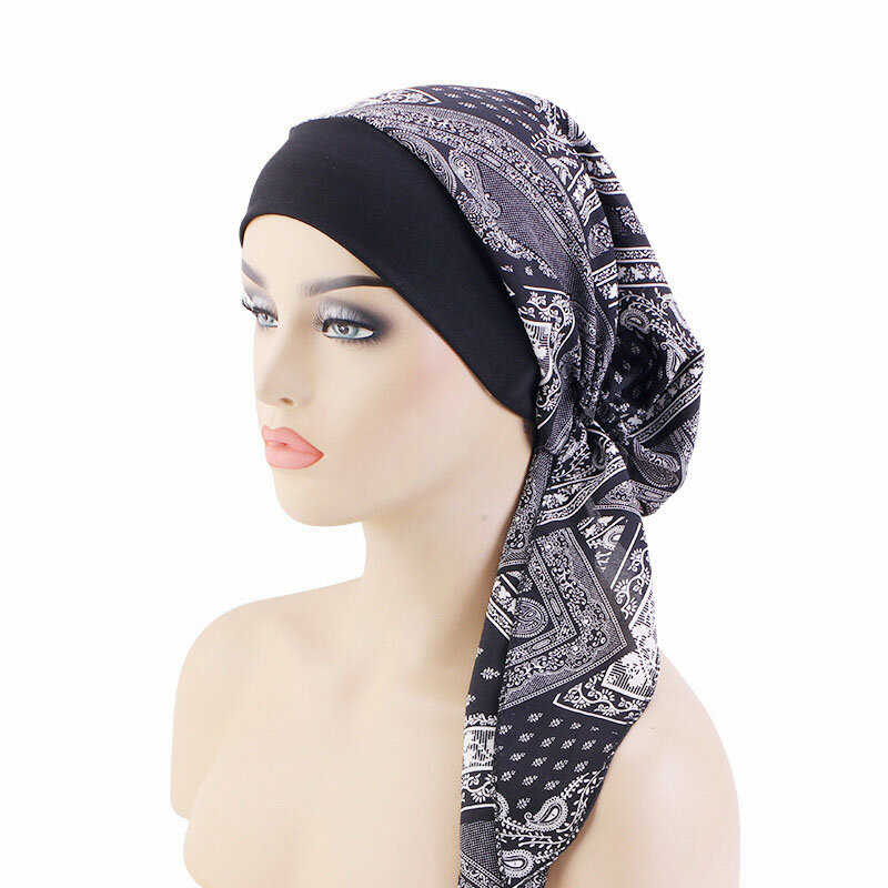 Hijab muçulmano elástico para mulheres, Cancer Chemo Caps, Turbante Estampado Flor, Hair Loss Headscarf, Lenço Hijab de Algodão, Headwear, Headwear