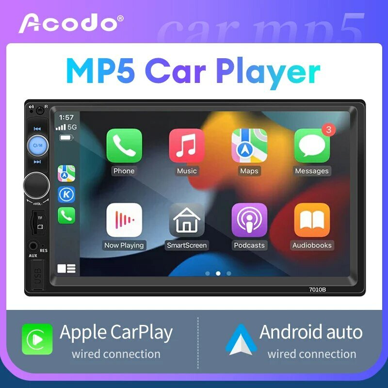 Acodo-Rádio Automóvel Multimédia Android Auto, Carplay, MP5 Player, Estéreo, Bluetooth, USB, TF, FM, 2Din, 7in, Toyota, Honda