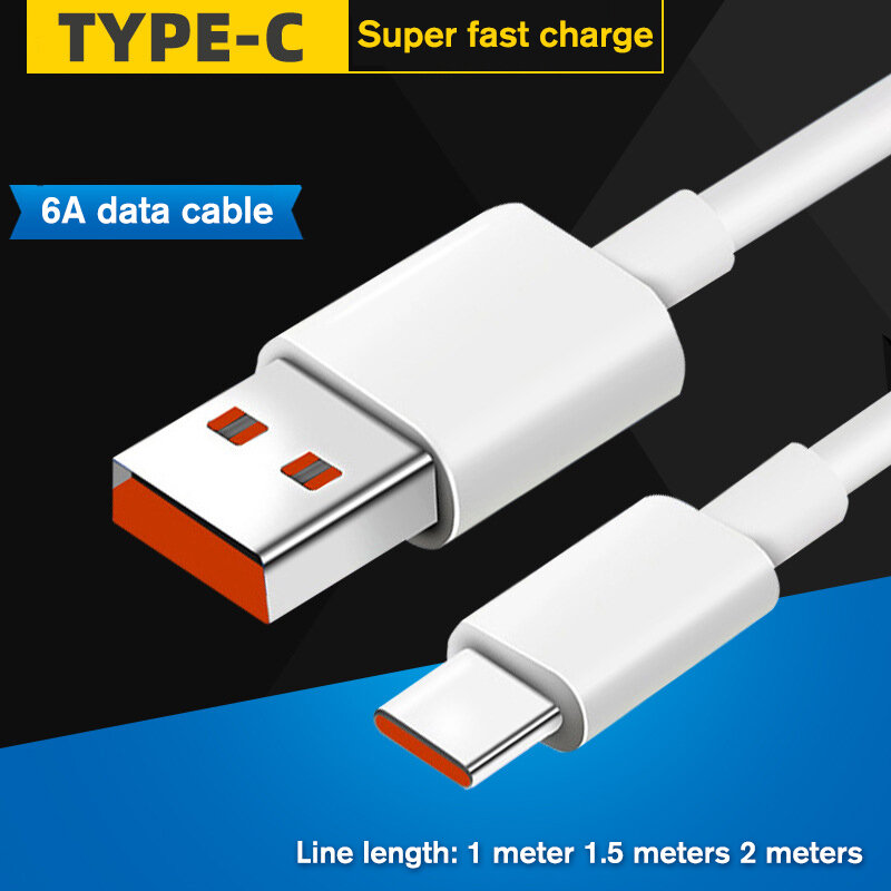 1pc 1/1.5 milhas 6a 66w usb tipo-c super rápido cabo de carga para smartphone carregador venda quente